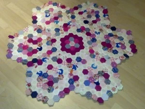 A flower? A super-meta-hexagon? Whatever, the beginning, at the same time the blanket's centre