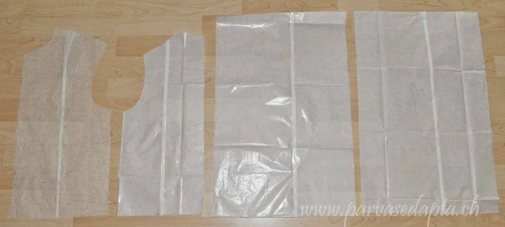 bodice and skirt pattern pieces, already adjusted